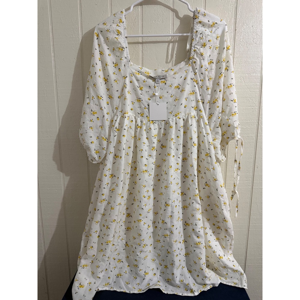 Hayden Los Angeles White Yellow Floral Babydoll Dress Square Neck Large NWT